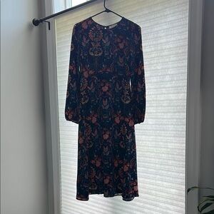 Madeline Blue and Orange Sheath Dress with Bishop Sleeves